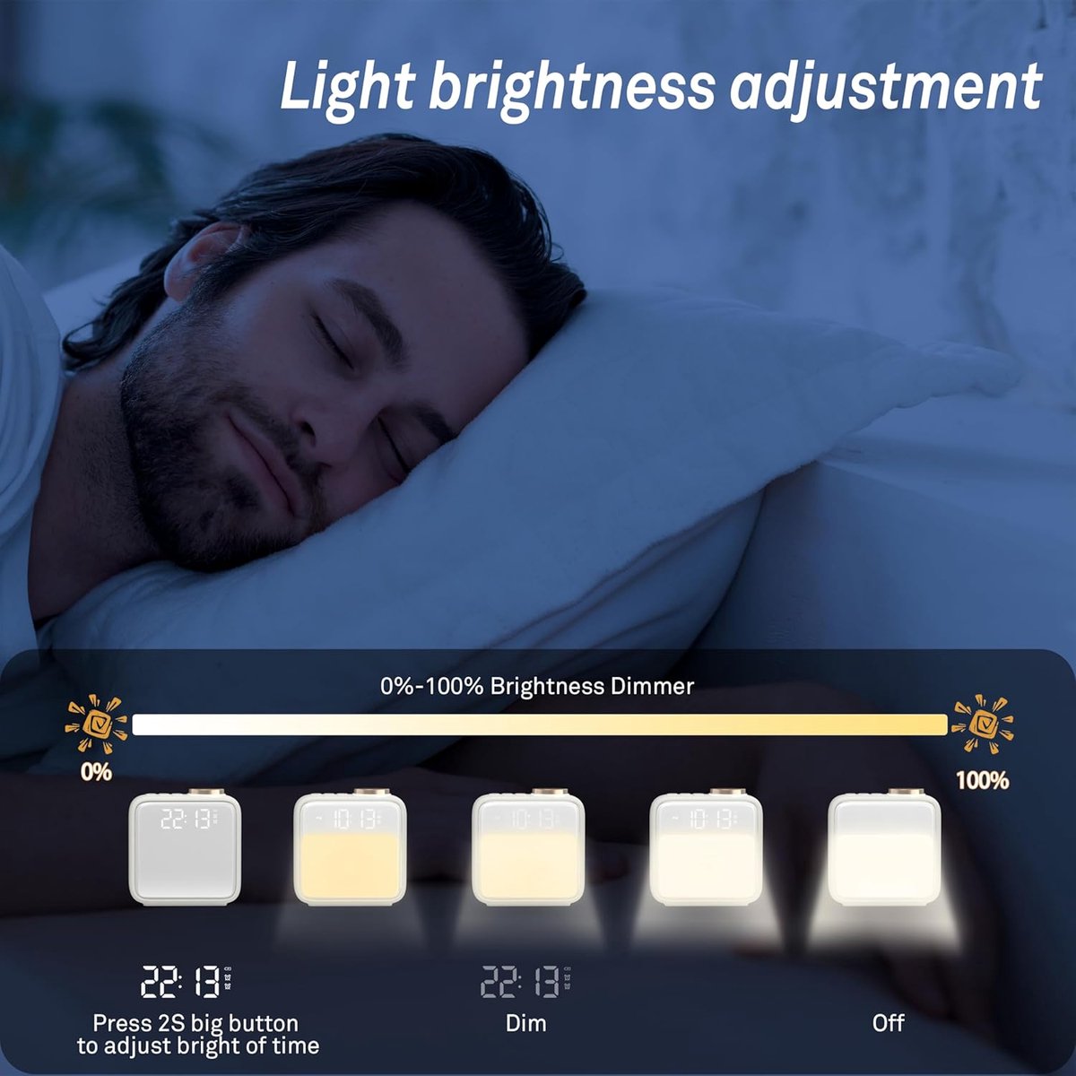 Wekker - Digital Alarm Clock - Alarm Clocks - Night Light - Wekker bedroom alarm clock with built-in battery - 6 scenes and noise synchronization - Dual alarm and snooze function - Perfect for deep sleepers - Gift for children and teenagers - Image 6