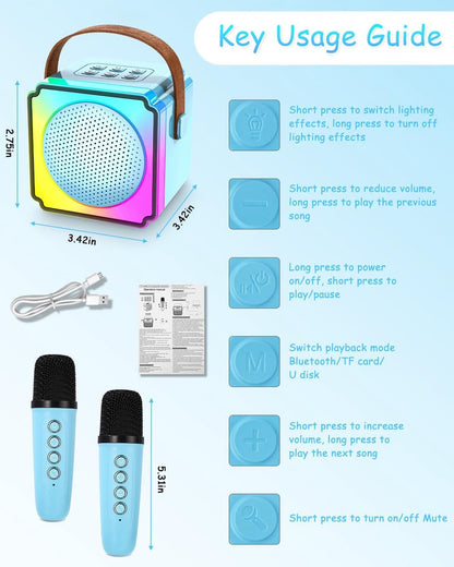 Children's karaoke machine with 2 microphones, portable karaoke machine with LED lights and voice changing effects, ideal gift for children (boys and girls) aged 5 to 12. - Image 3