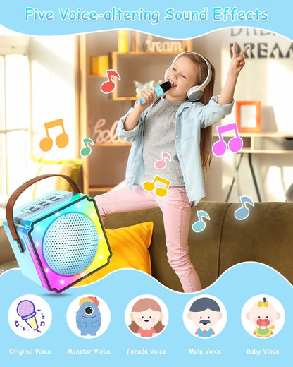 Children's karaoke machine with 2 microphones, portable karaoke machine with LED lights and voice changing effects, ideal gift for children (boys and girls) aged 5 to 12. - Image 6