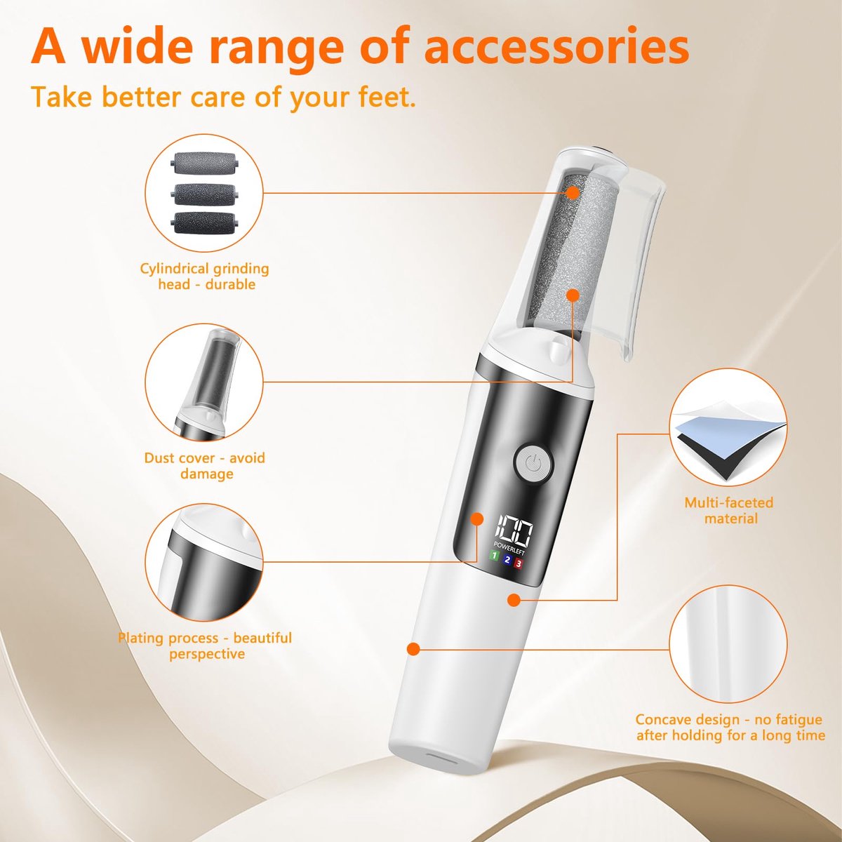 Electric Foot File - Professional Foot File - Pack of 10 - 3 Adjustable Speeds - For Dead Skin and Calluses - Wit - Image 4