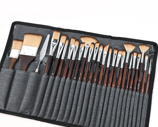 Acrylic Brush Set - 25 Premium Synthetic Brushes with Fabric Tray and Drawing Board, Suitable for Acrylic, Watercolor, Oil, and Gouache | No Hair Shedding | Acrylic Brushes - Image 3