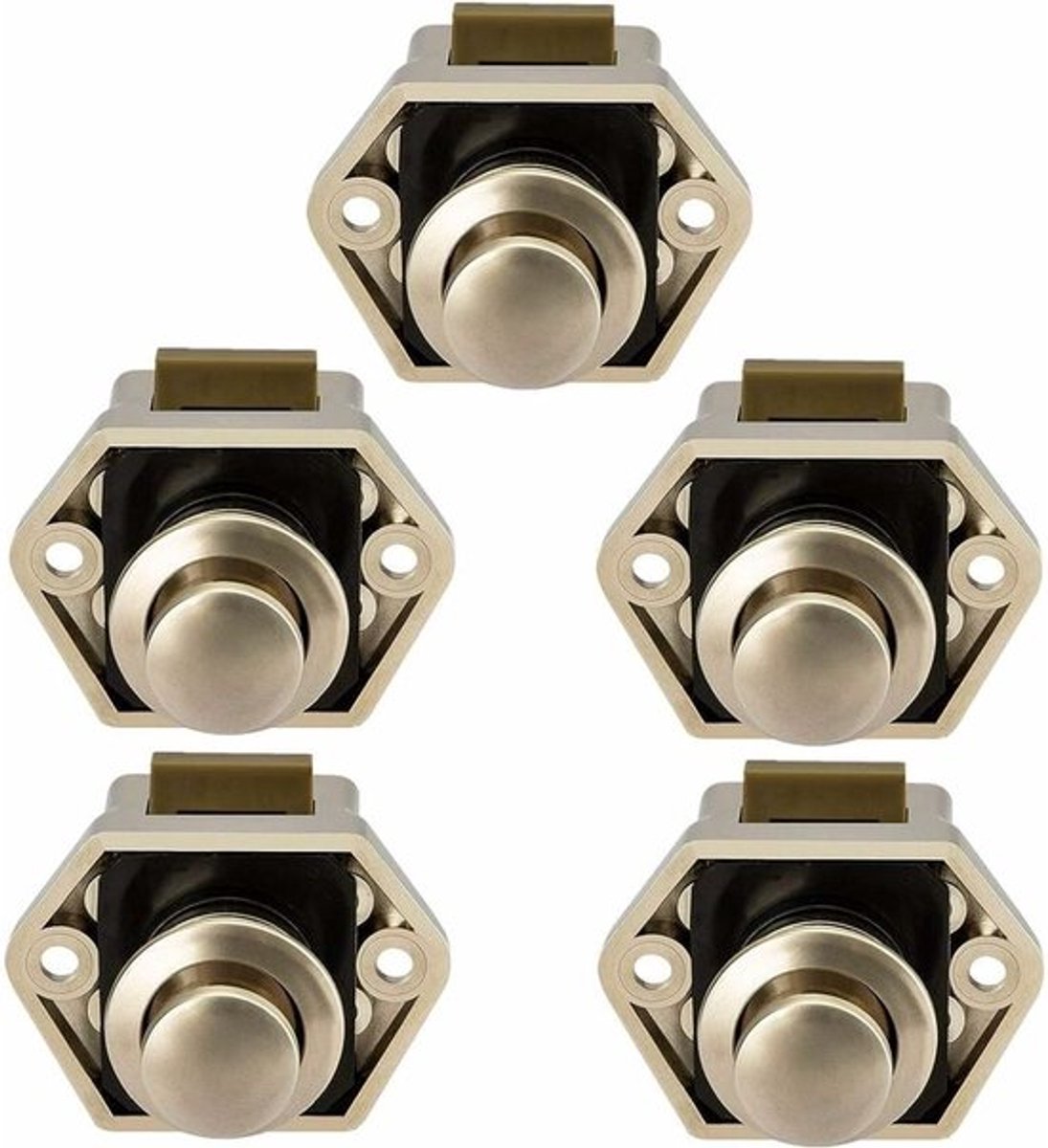Push button for camper van - Locking button for shutter door - for camping RV, motorcycle, caravan, 5 pieces (nickel)