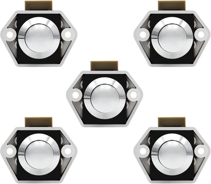 5-Piece Push Button Lock - Push Button for Campervan - Door Lock - Locking Button for Shutter Door - For Camping, RV, Motorcycle, Caravan - Silver