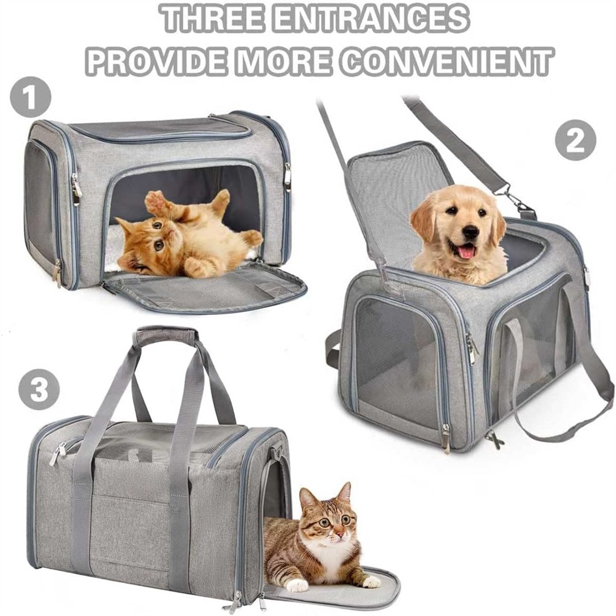 Bicycle panniers - Dog carrier bag for airplanes - Carrier bag for small dogs - Size L - Cat basket, dog basket, portable pet basket with soft sides - Foldable for puppy/rabbit travel - Image 6