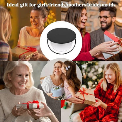 Double-sided makeup mirror with 10x magnifying LED lighting and adjustable brightness. Small, illuminated mirror with adjustable intensity, ideal for handbags. Black. - Image 4