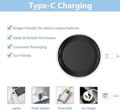 Double-sided makeup mirror with 10x magnifying LED lighting and adjustable brightness. Small, illuminated mirror with adjustable intensity, ideal for handbags. Black. - Image 7