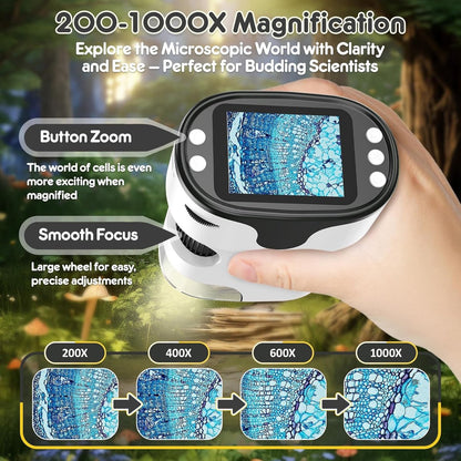 Children's Microscope - 1000X Portable Digital Microscope - 0-inch Screen - Rechargeable - With Slide Set - Mini Pocket Telescope, Educational Gift for Children Ages 4-12 - Image 3