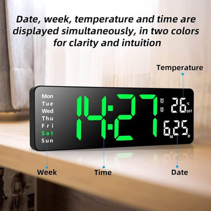 Digital Clock - Wall Clock - LED Display - 13-inch LED Digital Clock - Remote Control - Modern Design - Adjustable Brightness - Time, Date, Temperature - Living Room, Kitchen, Office, Gym - Image 3