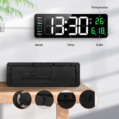 Digital Clock - Wall Clock - LED Display - 13-inch LED Digital Clock - Remote Control - Modern Design - Adjustable Brightness - Time, Date, Temperature - Living Room, Kitchen, Office, Gym - Image 5
