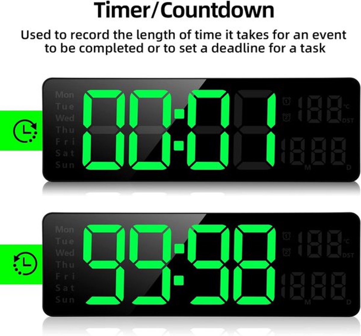 Digital Clock - Wall Clock - LED Display - 13-inch LED Digital Clock - Remote Control - Modern Design - Adjustable Brightness - Time, Date, Temperature - Living Room, Kitchen, Office, Gym - Image 9