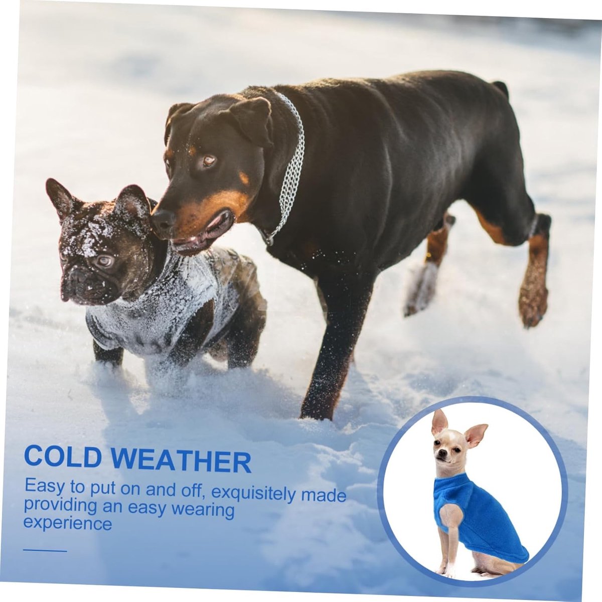 Dog coat - Fleece dog vest - Winter dog coat - Warm dog coat - Fleece dog sweater - Leash with O-ring - Perfect for small and medium dogs - Blue - Size S - Image 2