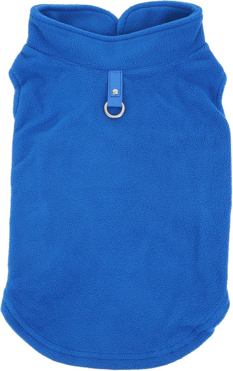 Dog coat - Fleece vest - Dog sweater - Warm winter coat - Pull-on fleece coat - Leash with ring - Perfect for small and medium dogs - Blue - Size M