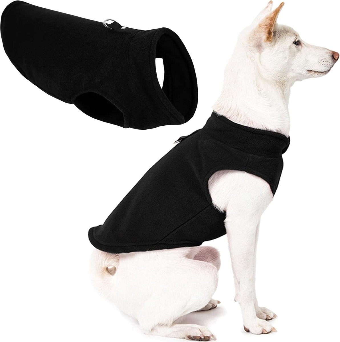 Dog Coat - Fleece Vest - Dog Sweater - Warm Winter Coat - Pull-On Fleece Coat - Leash with Ring - Perfect for Small and Medium Dogs - Black - Size XL