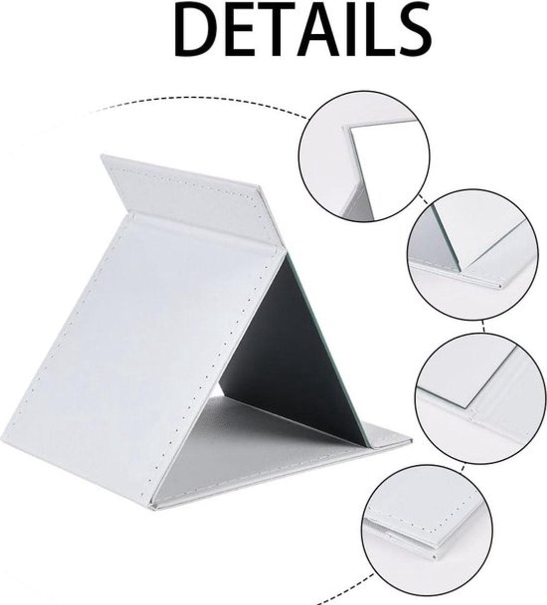 Folding tabletop mirror with PU leather cover – 125 x 17 cm – Portable travel mirror with stand – Makeup mirror for office and camping - Image 2