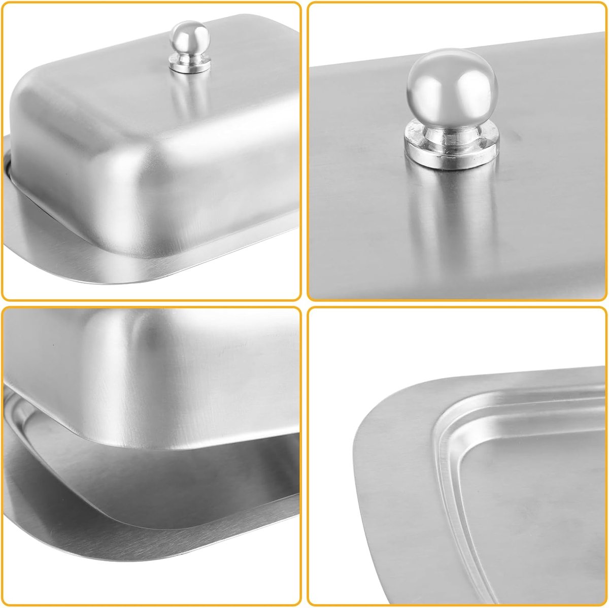 Stainless steel butter dish with lid for 250g of butter – Dessert bowl and cheese bread box for restaurant and home use – 186 x 12 x 65 cm - Image 3