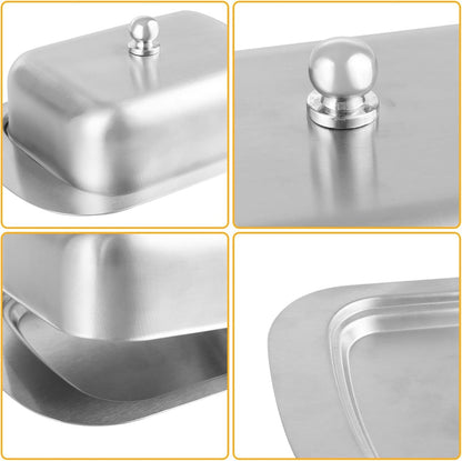 Stainless steel butter dish with lid for 250g of butter – Dessert bowl and cheese bread box for restaurant and home use – 186 x 12 x 65 cm - Image 3