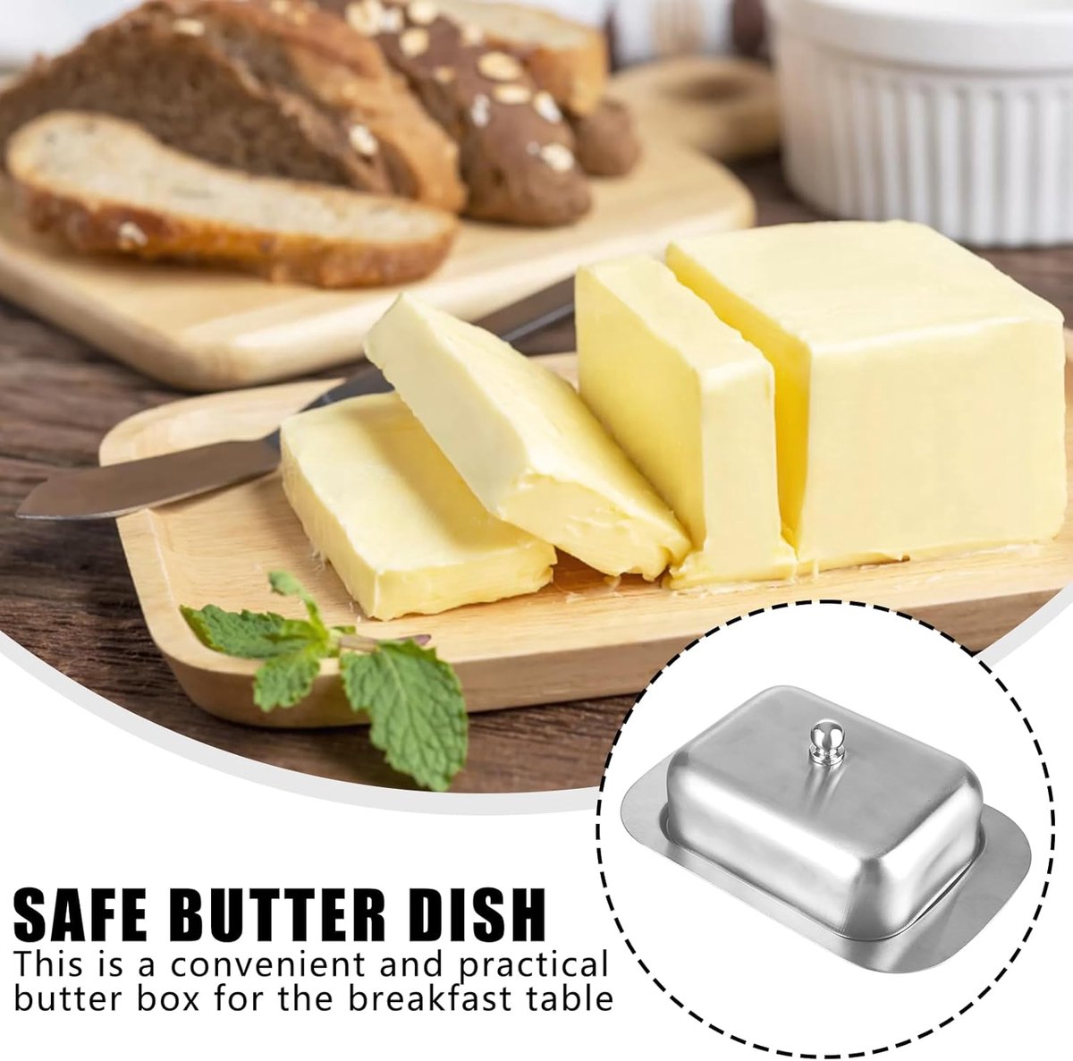 Stainless steel butter dish with lid for 250g of butter – Dessert bowl and cheese bread box for restaurant and home use – 186 x 12 x 65 cm - Image 7