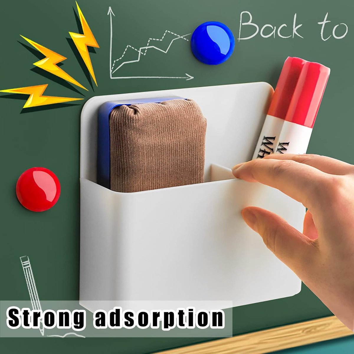 Pen holder - Magnetic pen holder - Marker holder - Marker holder for school - Whiteboard - Magnetic - Marker storage - Pencil organizer for pencil case - Set of 2 - White - Image 2