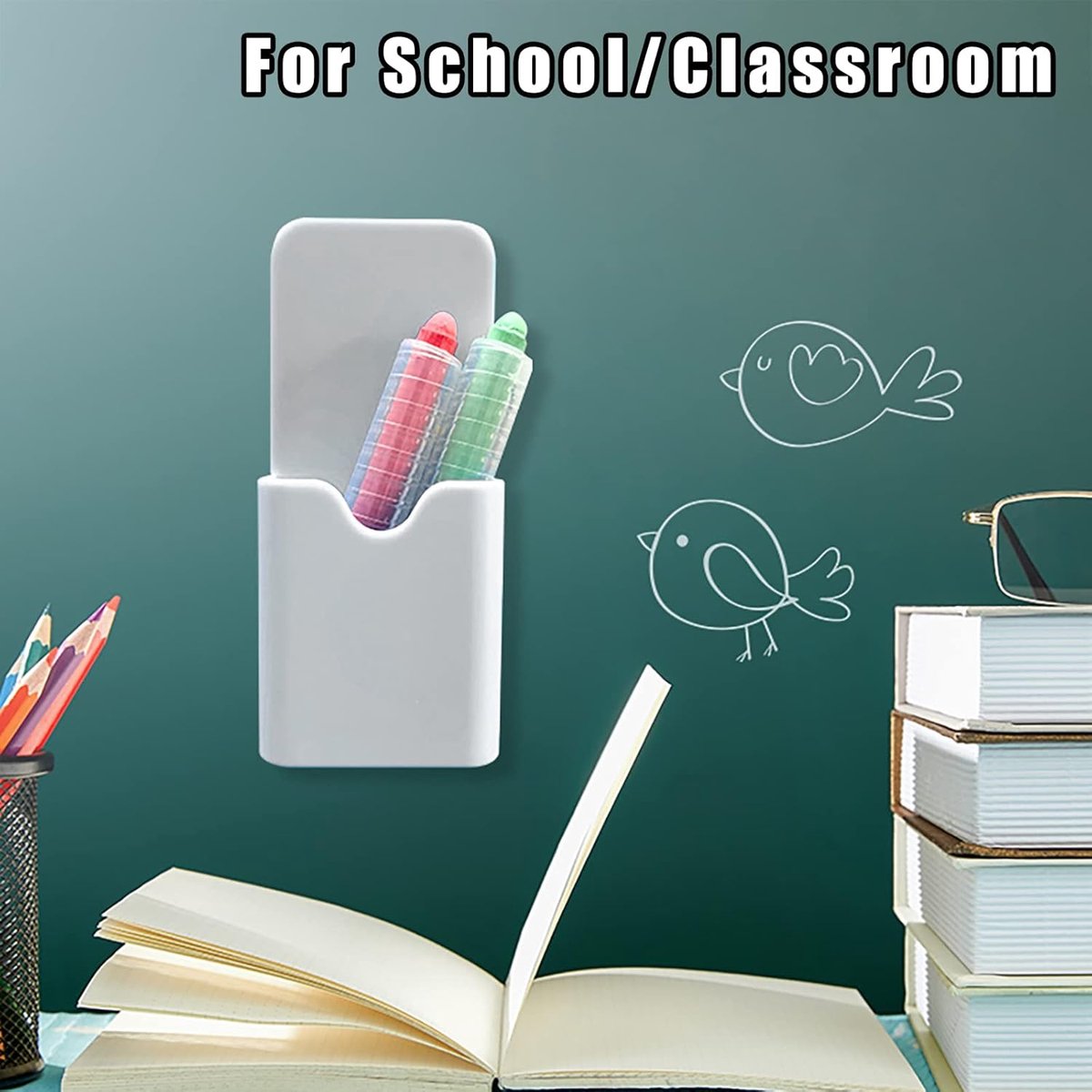 Pen holder - Magnetic pen holder - Marker holder - Marker holder for school - Whiteboard - Magnetic - Marker storage - Pencil organizer for pencil case - Set of 2 - White - Image 4