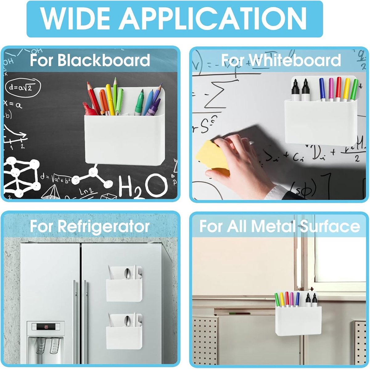 Pen holder - Magnetic pen holder - Marker holder - Marker holder for school - Whiteboard - Magnetic - Marker storage - Pencil organizer for pencil case - Set of 2 - White - Image 5