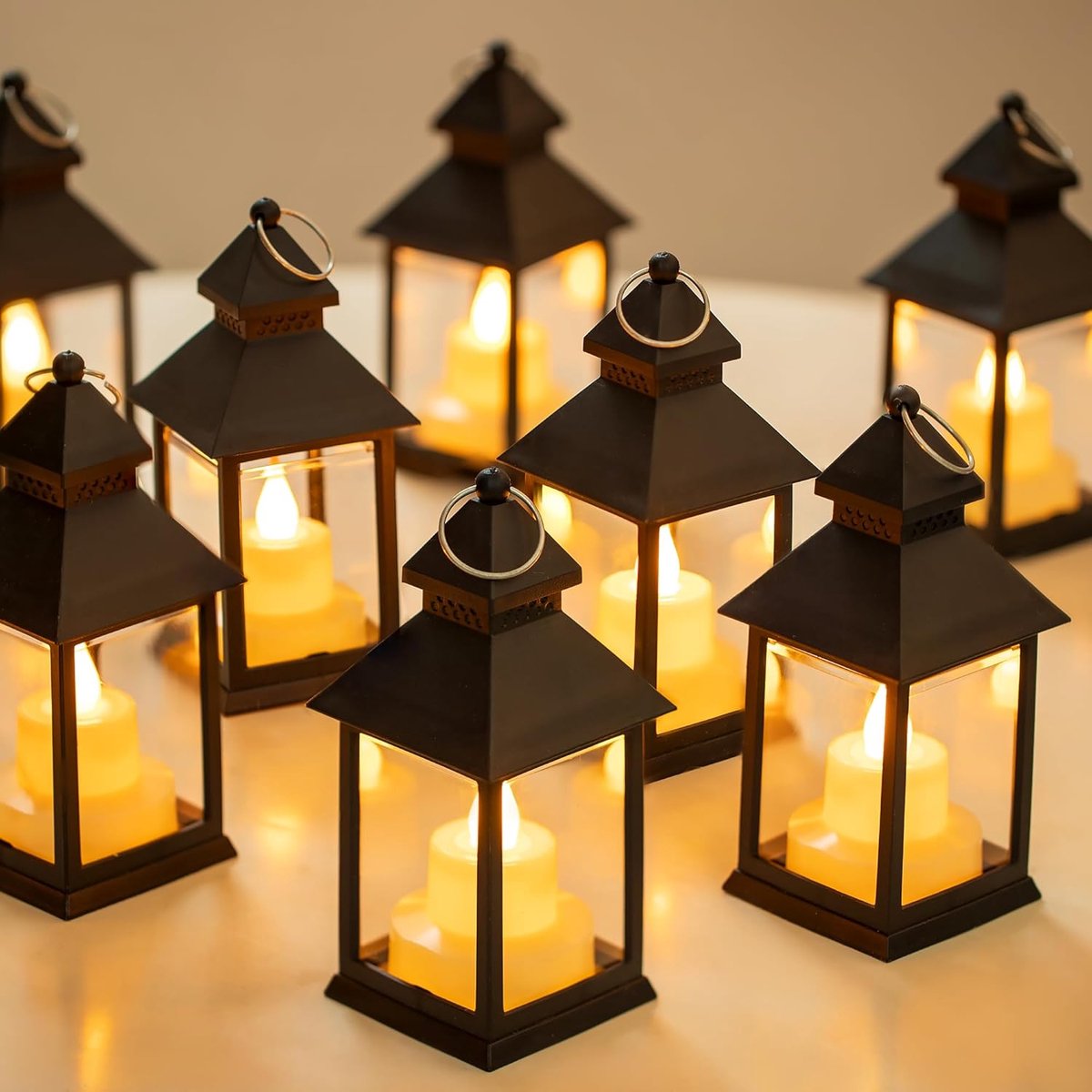 Decorative black lanterns for outdoor tables - Set of 2 mini LED metal lanterns for Halloween, weddings, Ramadan, gardens, Christmas, balconies, indoor and outdoor parties - Image 2