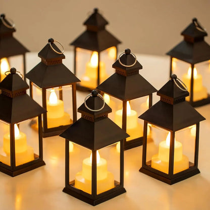 Decorative black lanterns for outdoor tables - Set of 2 mini LED metal lanterns for Halloween, weddings, Ramadan, gardens, Christmas, balconies, indoor and outdoor parties - Image 2