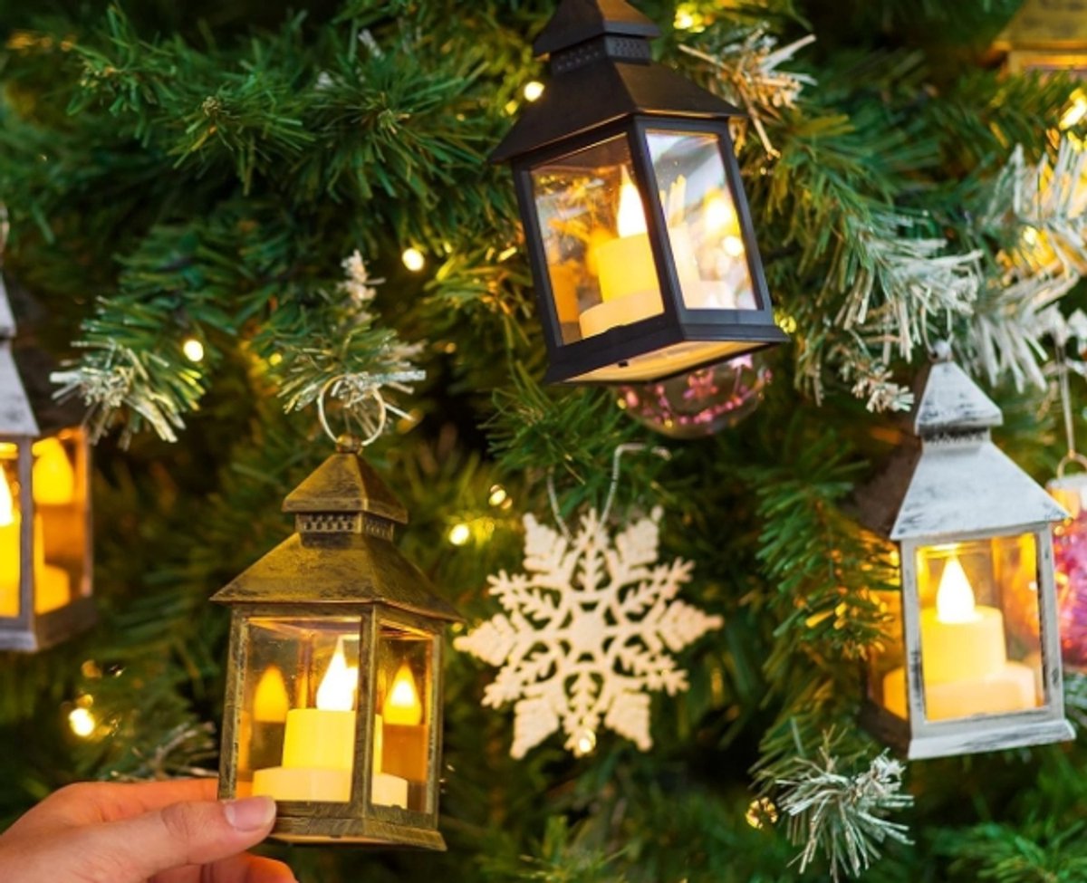 Decorative black lanterns for outdoor tables - Set of 2 mini LED metal lanterns for Halloween, weddings, Ramadan, gardens, Christmas, balconies, indoor and outdoor parties - Image 6