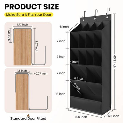 Hanging Shoe Organizer - Shoe Storage - 15 Large Compartments - Met Haken - Over-the-Door Organizer - Space-Saving Shoe Organizer - For Shoes, Home Accessories - Black - Image 3