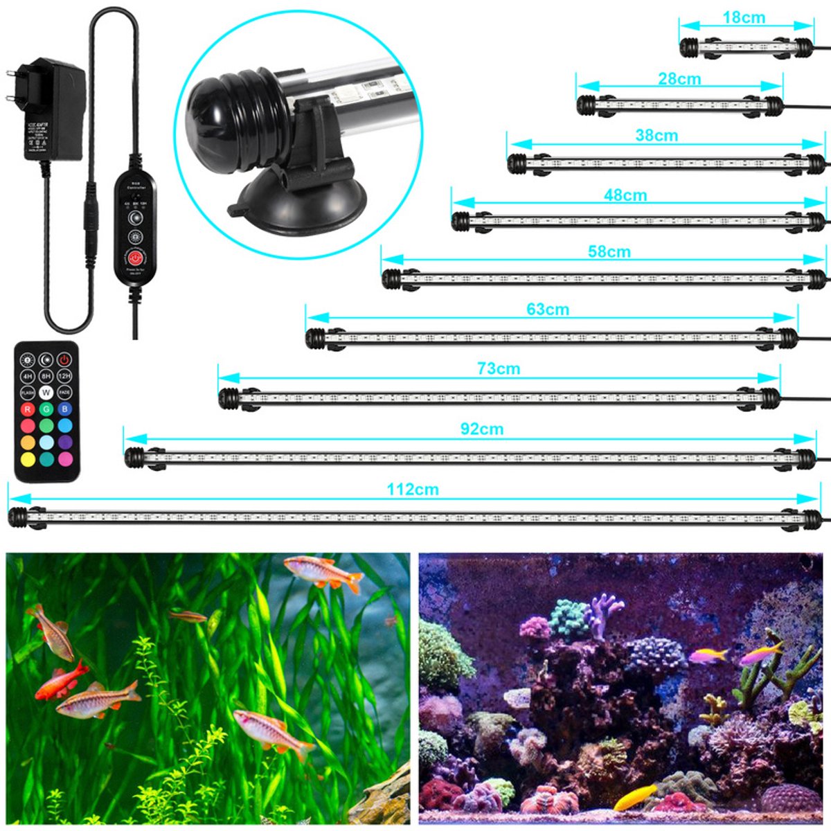 RGB Aquarium Light with Controller - Length 48.5 cm - 5.4 Watt - Aquarium Lamp - Aquarium Lamp - Aquarium Lamp - Dimmable - Image 2
