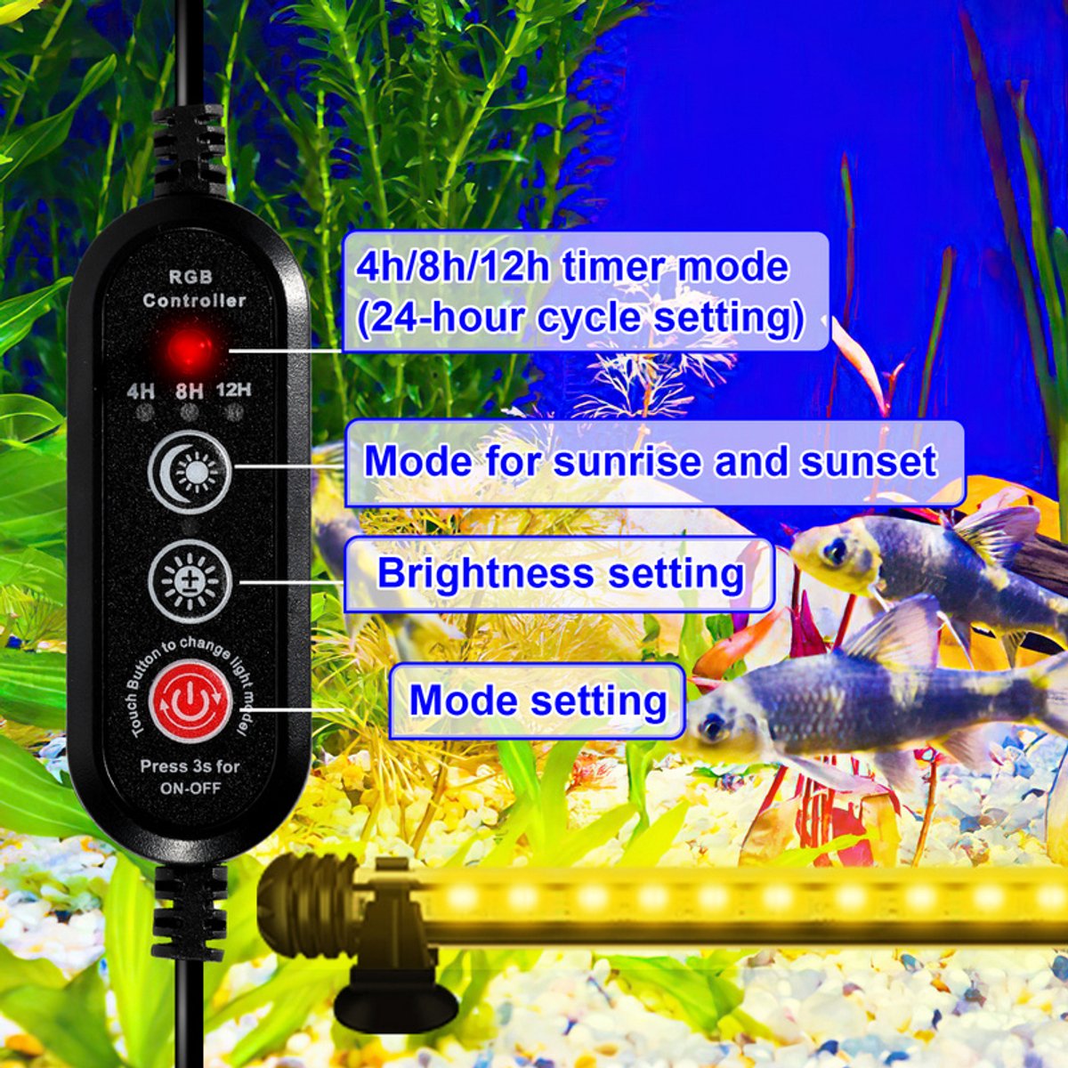 RGB Aquarium Light with Controller - Length 48.5 cm - 5.4 Watt - Aquarium Lamp - Aquarium Lamp - Aquarium Lamp - Dimmable - Image 5