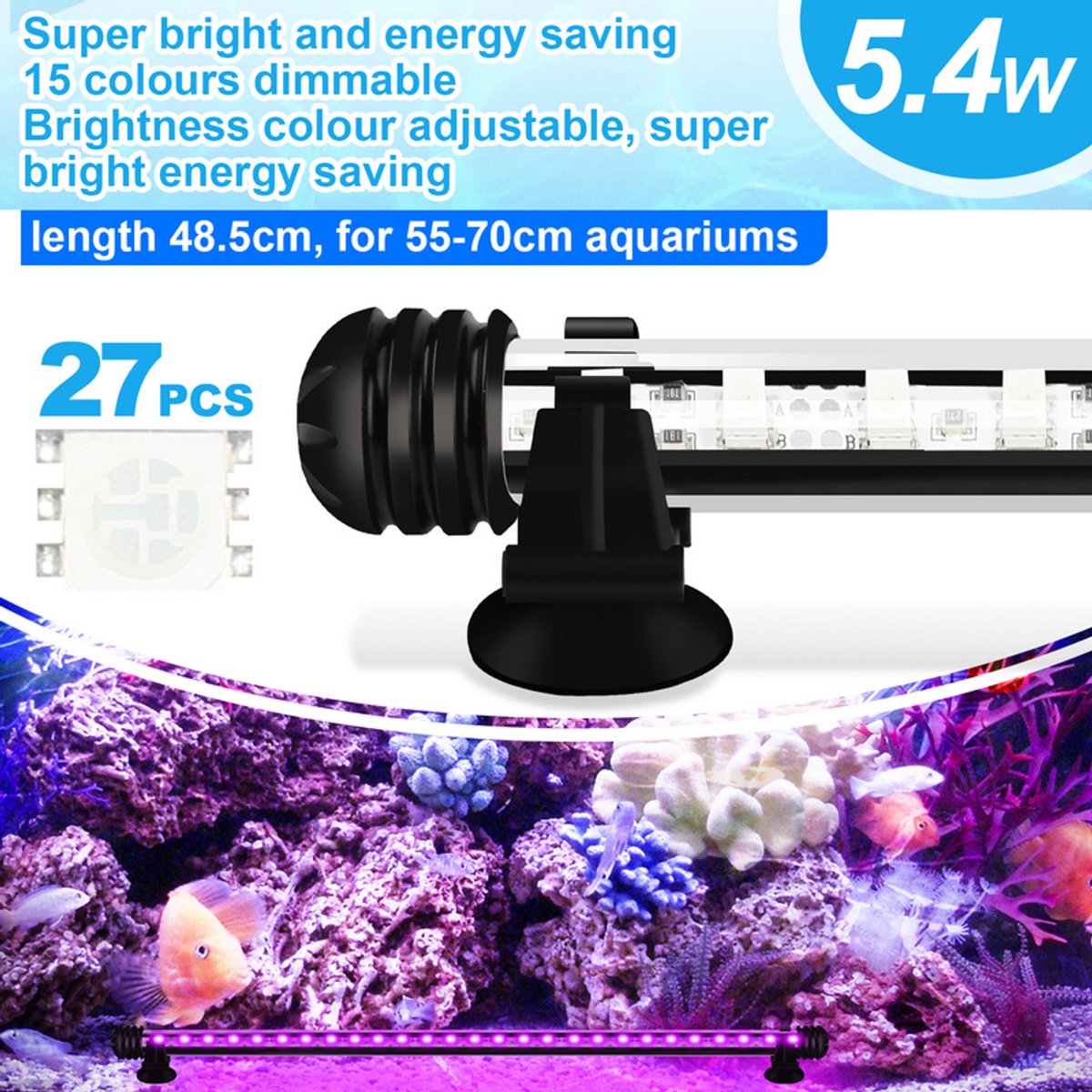 RGB Aquarium Light with Controller - Length 48.5 cm - 5.4 Watt - Aquarium Lamp - Aquarium Lamp - Aquarium Lamp - Dimmable - Image 6