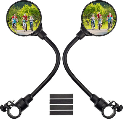 2-Piece Convex Bicycle Mirrors - Universal HD Handlebar Mirrors with 360-Degree Rotation and Wider Field of View for Bicycles and Electric Bikes