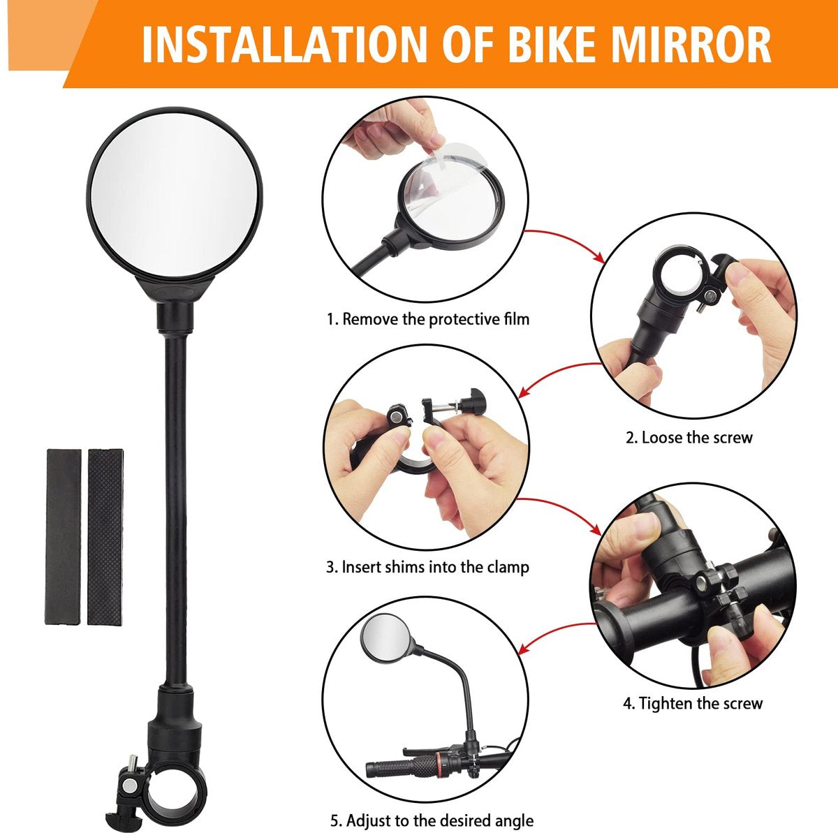 2-Piece Convex Bicycle Mirrors - Universal HD Handlebar Mirrors with 360-Degree Rotation and Wider Field of View for Bicycles and Electric Bikes - Image 5