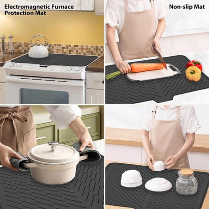 Silicone dish draining mat with integrated rim, heat-resistant, eco-friendly, waterproof, and non-slip. Ideal for dishes, bars, washing up, or any other use. Dimensions: 58 x 43 cm. Color: Black. - Image 3