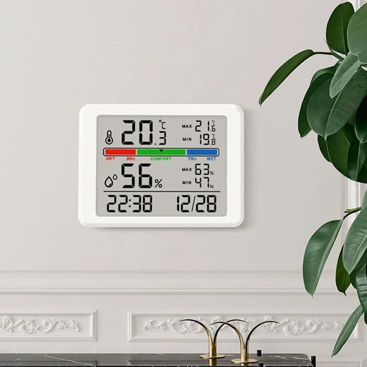 Wekker - Digital Hygrometer - Room Thermometer - Temperature and Humidity Meter - Baby's Room - Children's Room - Office - Kitchen - Wall Mounted in Garage - Desk Alarm Clock - Christmas Gift - Black - Image 3