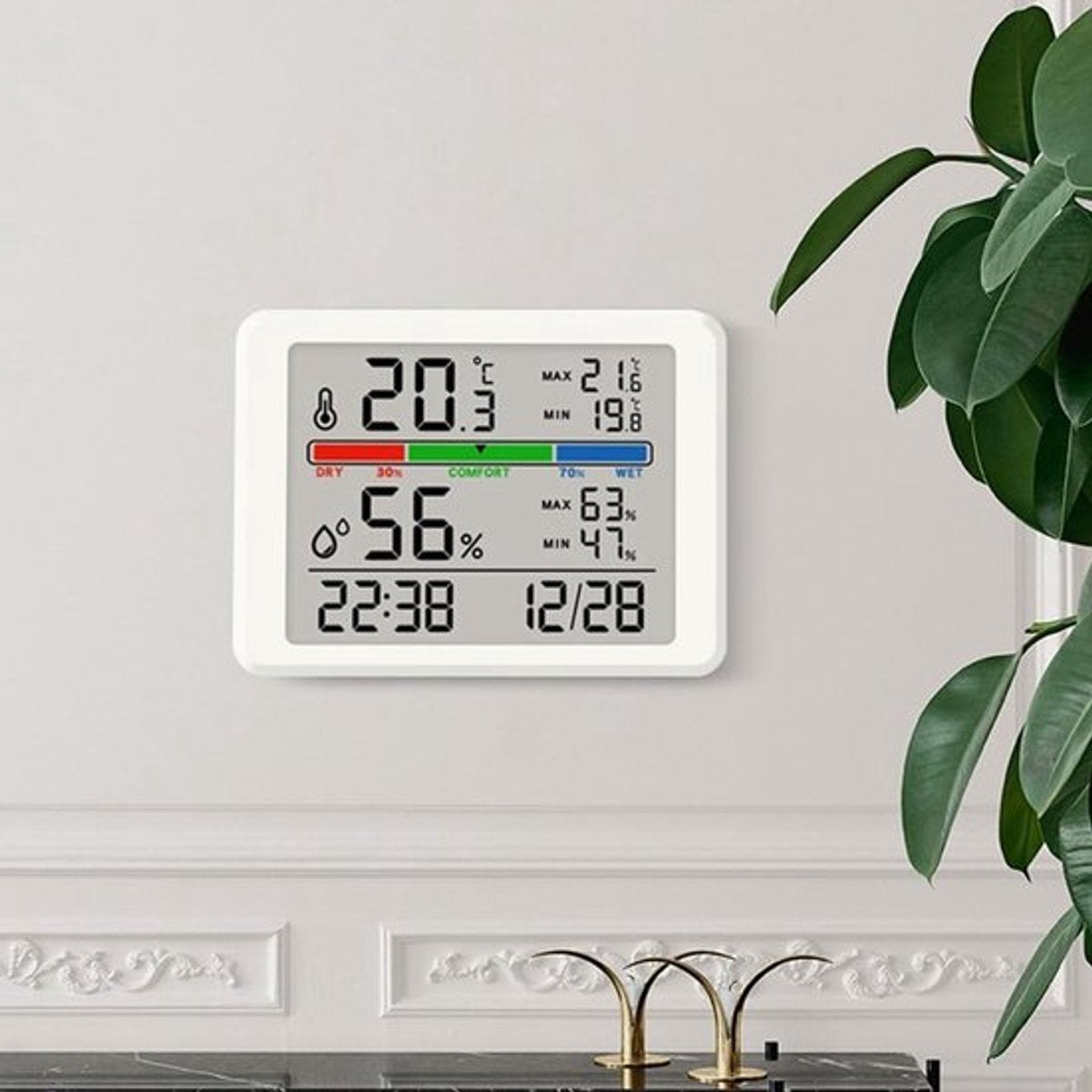 Wekker - Weather Station - Digital Hygrometer - Room Thermometer - Temperature and Humidity Meter - Baby's Room - Children's Room - Office - Kitchen - Wall Mounted in Garage - Desk Alarm Clock - Christmas Gift - White - Image 3
