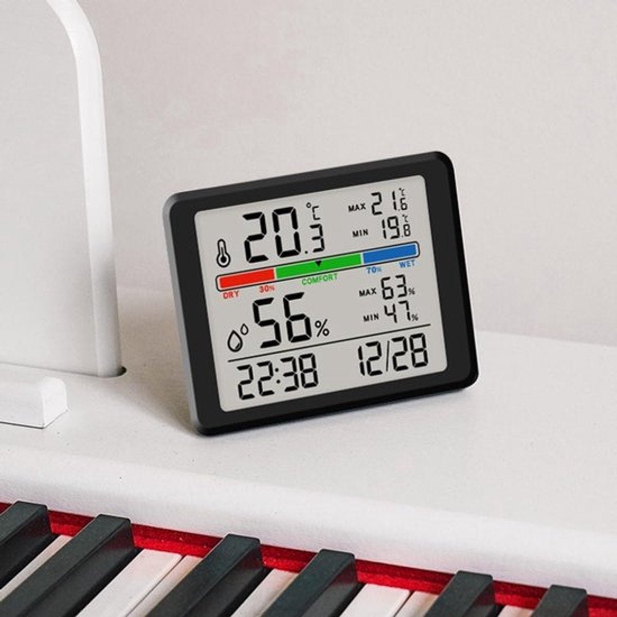 Wekker - Weather Station - Digital Hygrometer - Room Thermometer - Temperature and Humidity Meter - Baby's Room - Children's Room - Office - Kitchen - Wall Mounted in Garage - Desk Alarm Clock - Christmas Gift - White - Image 5
