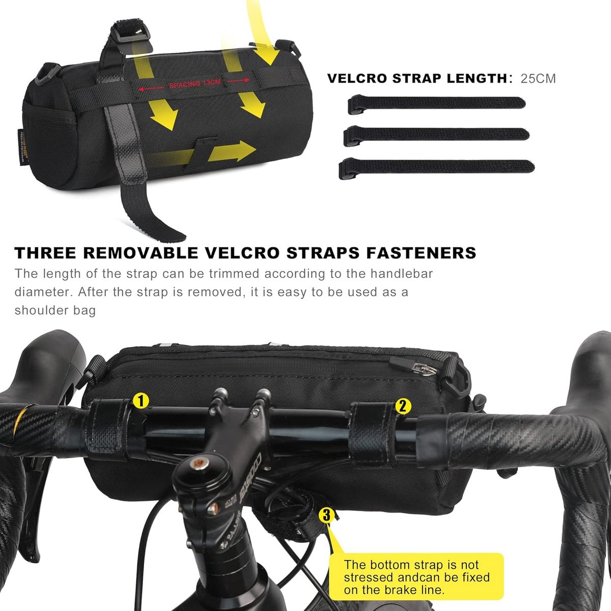 Bicycle handlebar bag - mountain bike bag for road bikes - black commuter shoulder bag - Image 5
