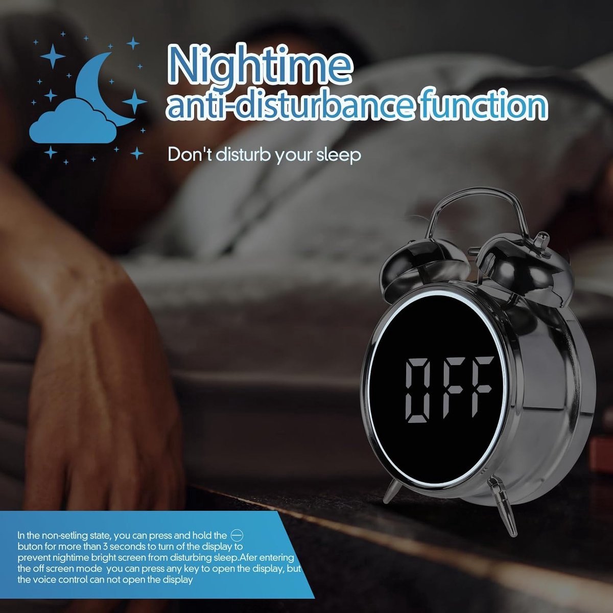 Digital clock - Digital clock - LED display - Bedroom - Clock - Energy efficient - Black - Image 2