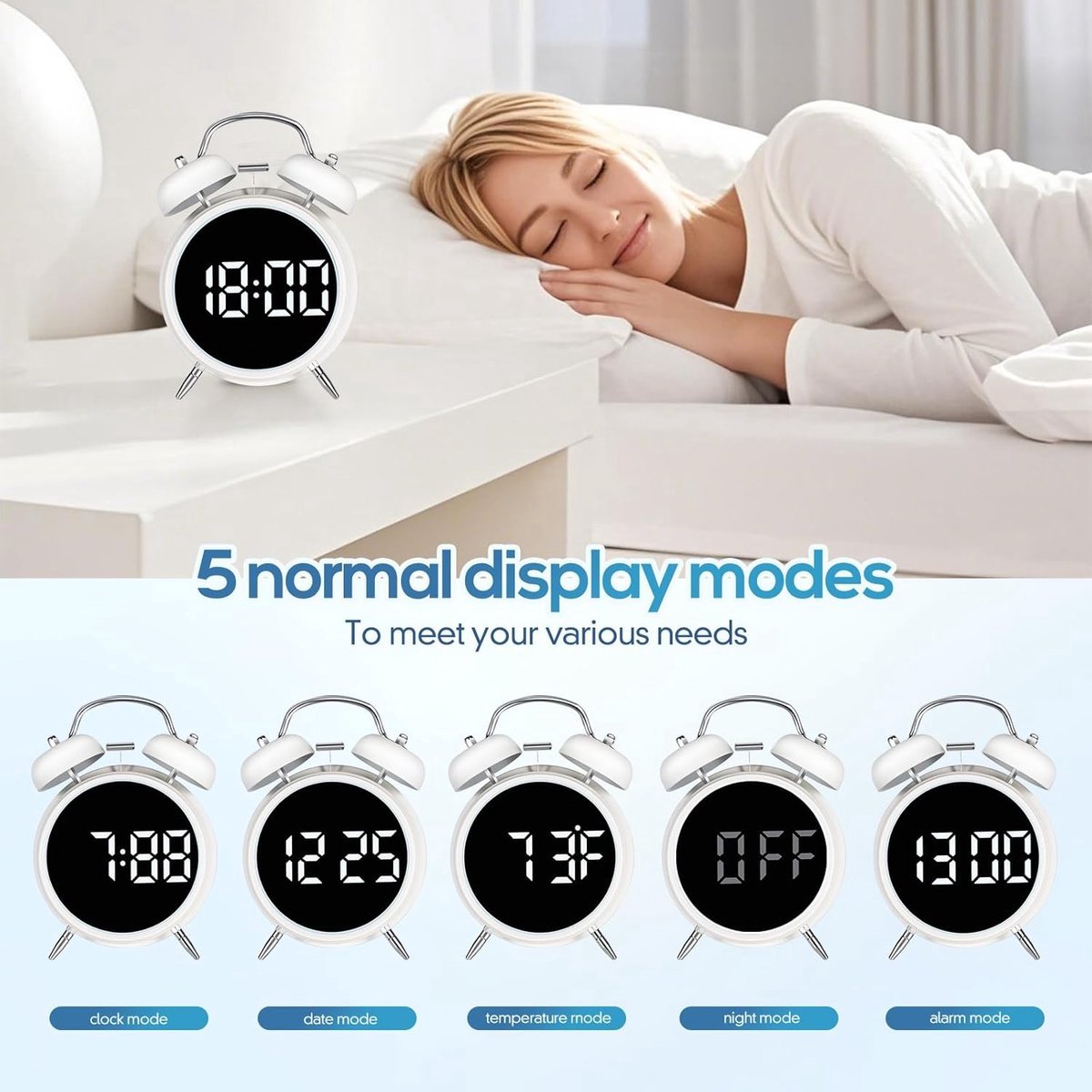 Digital clock - Digital clock - LED display - Bedroom - Clock - Energy efficient - Black - Image 3