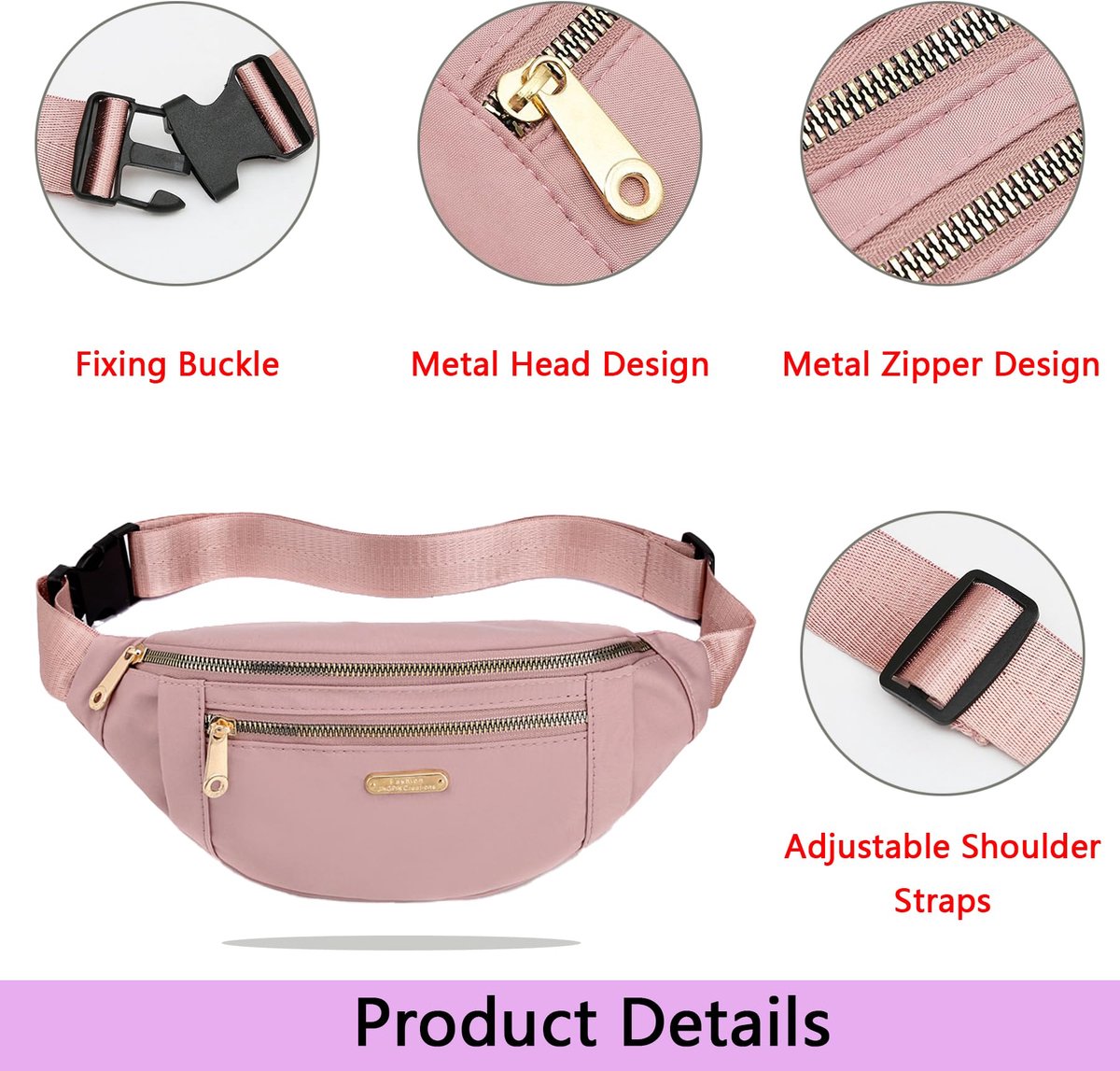 Fanny pack - Travel wallet - Money belt - Fanny pack - Men's and women's fanny pack - Travel - Outdoors - Walking - Sports - Phone bag - Pink - Fashion Favorite - Image 4