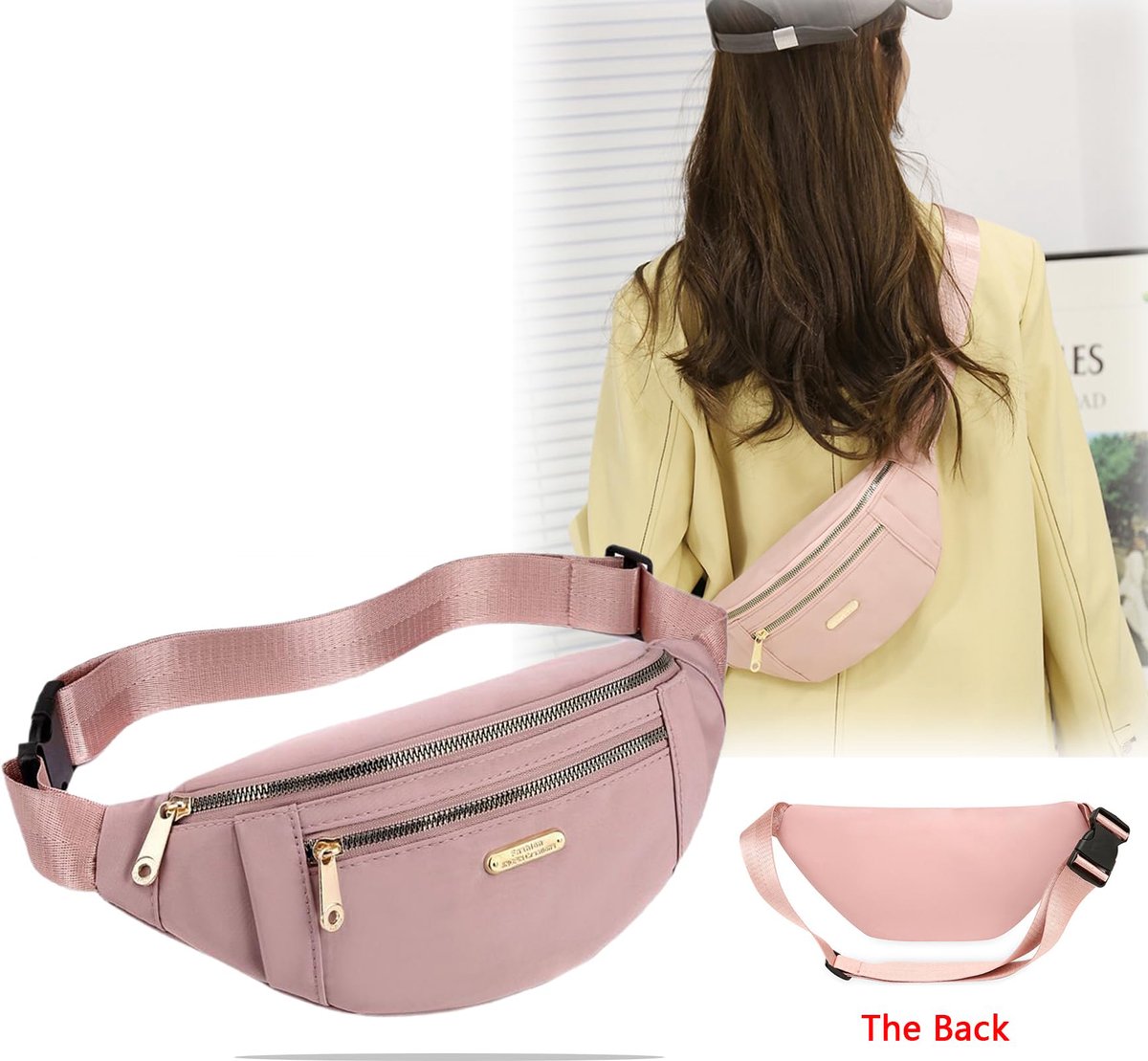 Fanny pack - Travel wallet - Money belt - Fanny pack - Men's and women's fanny pack - Travel - Outdoors - Walking - Sports - Phone bag - Pink - Fashion Favorite - Image 5