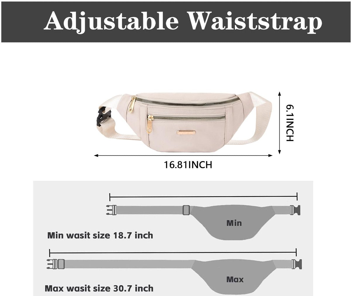 Fanny pack - Travel wallet - Money belt - Fanny pack - Men's and women's fanny pack - Travel - Outdoors - Hiking - Sports - Phone bag - Off-white - Fashion Favorite - Image 2