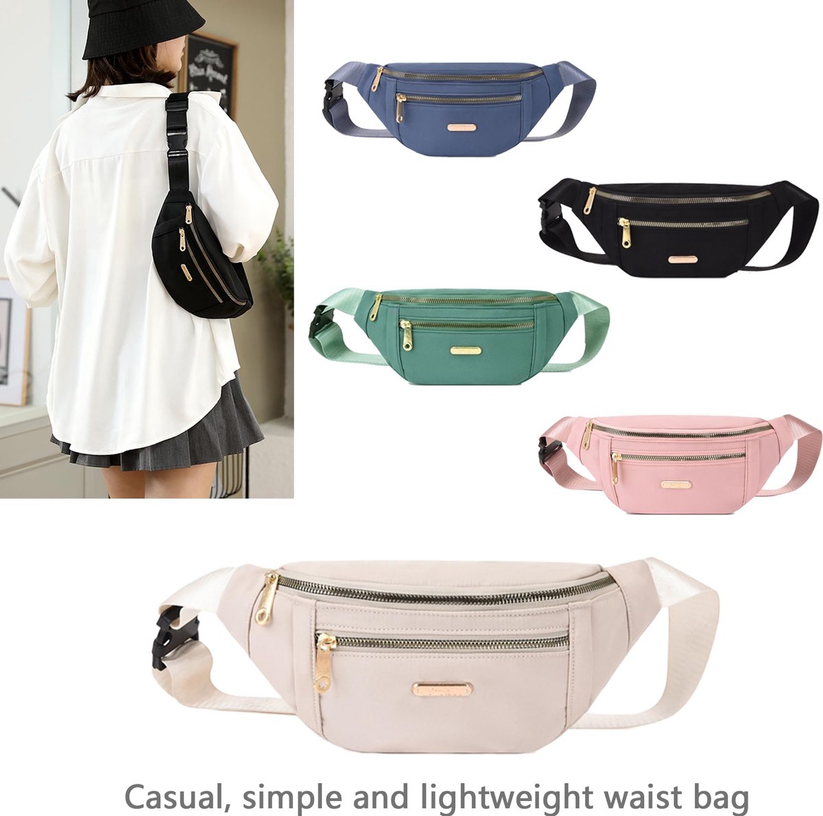 Fanny pack - Travel wallet - Money belt - Fanny pack - Men's and women's fanny pack - Travel - Outdoors - Hiking - Sports - Phone bag - Off-white - Fashion Favorite - Image 3