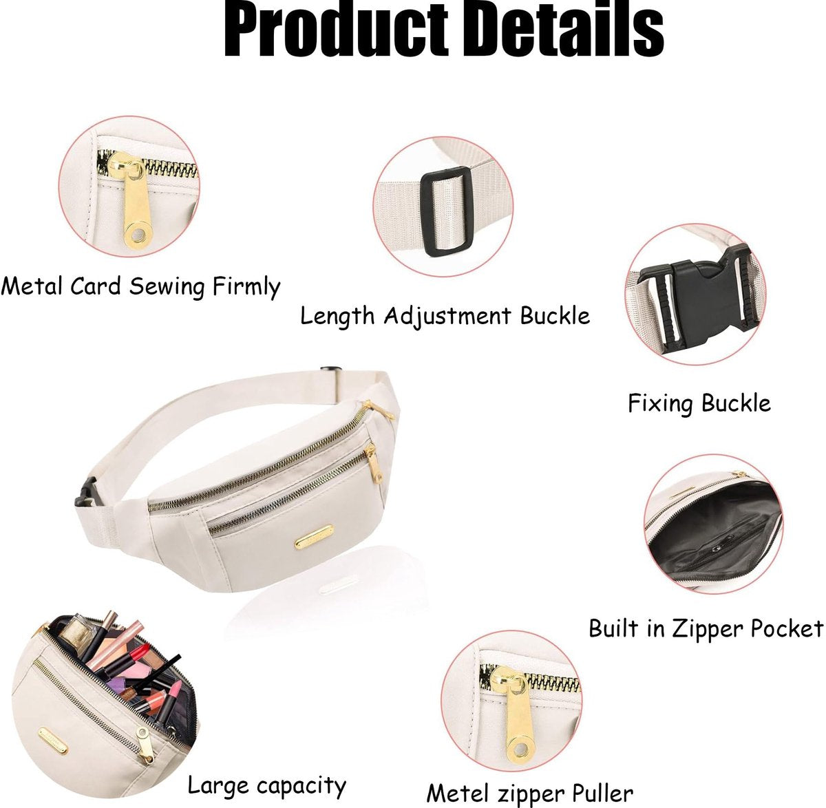 Fanny pack - Travel wallet - Money belt - Fanny pack - Men's and women's fanny pack - Travel - Outdoors - Hiking - Sports - Phone bag - Off-white - Fashion Favorite - Image 4