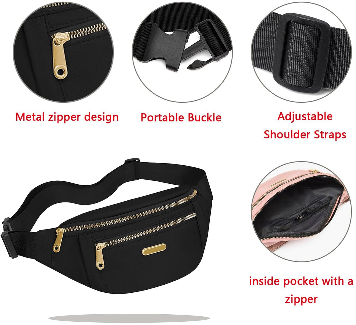 Fanny pack - Travel wallet - Money belt - Fanny pack - Men's and women's fanny pack - Travel - Outdoors - Walking - Sports - Phone bag - Black - Fashion Favorite - Image 3