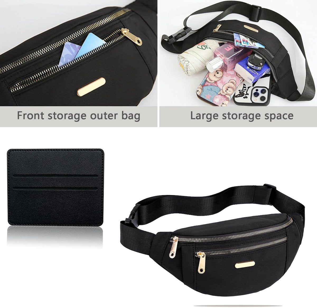 Fanny pack - Travel wallet - Money belt - Fanny pack - Men's and women's fanny pack - Travel - Outdoors - Walking - Sports - Phone bag - Black - Fashion Favorite - Image 4