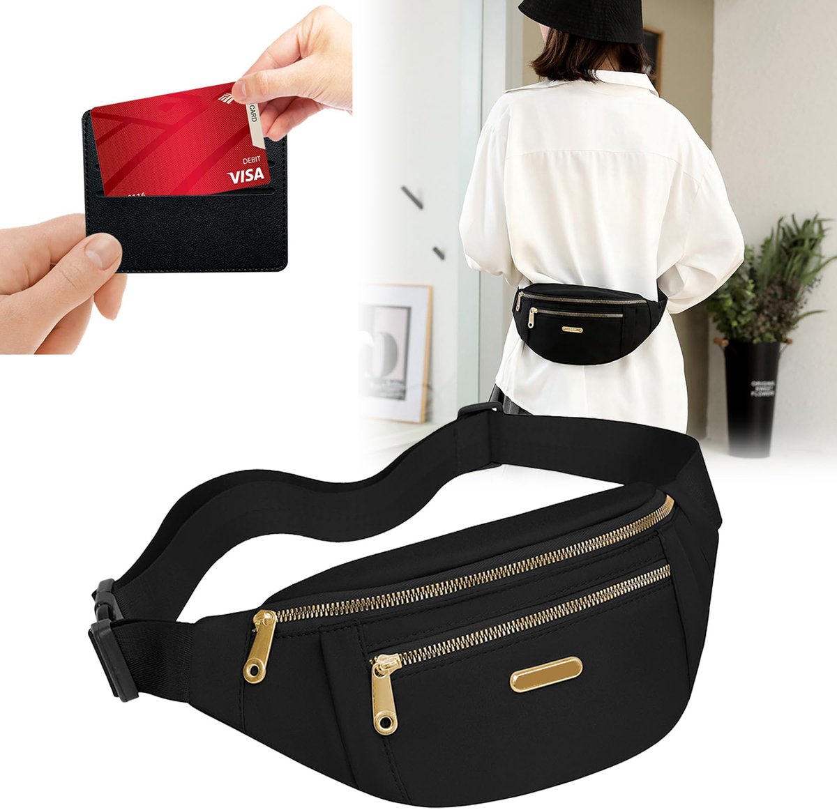 Fanny pack - Travel wallet - Money belt - Fanny pack - Men's and women's fanny pack - Travel - Outdoors - Walking - Sports - Phone bag - Black - Fashion Favorite - Image 5
