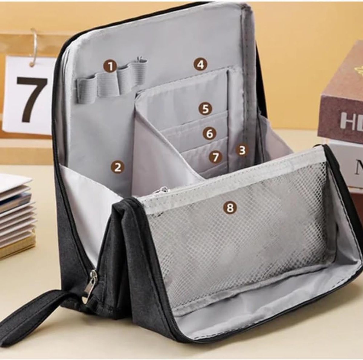 Men's toiletry bag - Women's toiletry bag - Portable toiletry bag with stand - Large fabric toiletry bag with stand - Cosmetic storage bag - Toiletry bag with waterproof handle - Blauw - Image 3