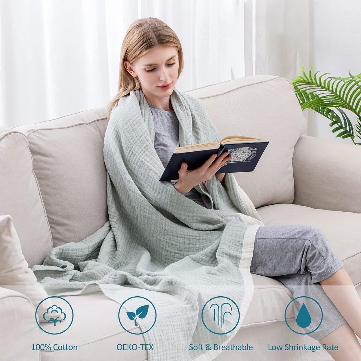 Blanket - Cozy blanket - Soft blanket - Soft and cuddly muslin bedspread - Cotton blanket - Living room blanket - Suitable for all seasons - As a sofa cover - Bedroom - 150x200cm - Image 2